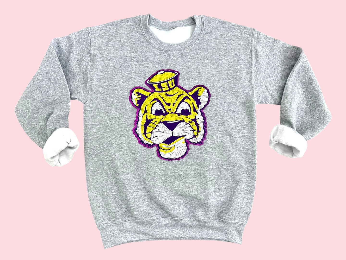 Large LSU Tiger Mascot Sequin Iron On Patch